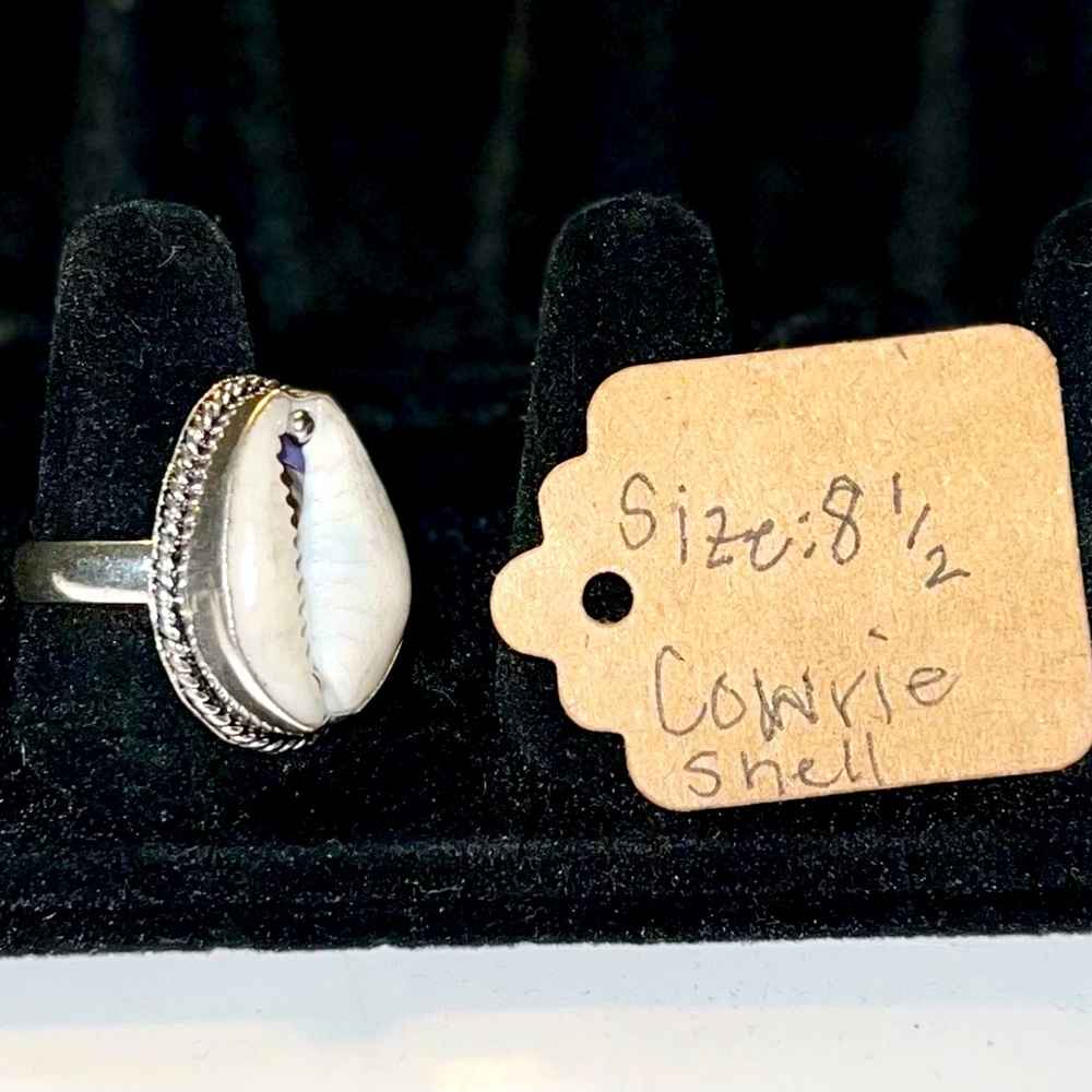 Handmade Natural Cowrie Shell Boho Ring .925 Stamp Size: 8.5
